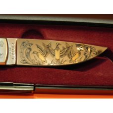 Browning Citori Grade VI Commemorative Knife w Quince Wood Handles 24k Gold Hunt Scene Etch 1of 3000 Browning Citori Grade VI Commemorative Knife w Quince Wood Handles 24k Gold Hunt Scene Etch 1of 3000