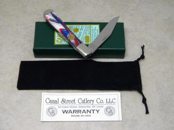 Canal Street Cutlery Co. USA Red, White and Blue Half Moon Trapper Knife in Box