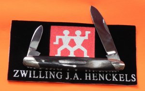 Vint J A Henckels (Friodur) 2 Blade Pocket Knife w Great Buffalo Horn Handles -NM  & Nice Older One!
