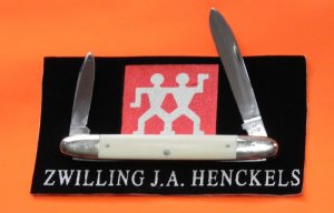 Vintage J A Henckels (Friodur) 2 Blade Pocket Knife w Natural Bone Handles -NM  & Nice Older One!