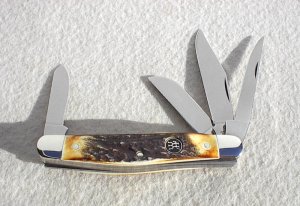  J. A. HENCKELS GERMANY HK-25-S ( 4 BLADE ) GENUINE STAG STOCKMAN FOLDING KNIFE - W/BOX