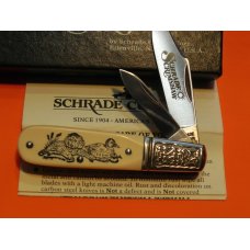 Vintage Schrade Scrimshaw 2 Blade Barlow (SC506) w Puppy Laying w Duck Nature Scene +Fancy Bolsters Vintage Schrade Scrimshaw 2 Blade Barlow (SC506) w Puppy Laying w Duck Nature Scene +Fancy Bolsters