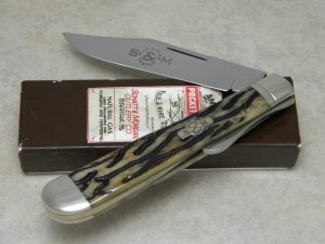 Schatt & Morgan Titusville PA. 2009 Series 5-I Worm Groove Bone 041818 Large Lockback Knife in Box