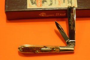 Schatt & Morgan (Queen) Mini Razor Barlow Pocket Knife w/ Great Genuine Mammoth Bark Handle -NOS