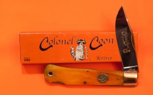 Colonel Coon Large Mountain Man Lock Back Hunting Pocket Knife w Bone Handles & One of 200 +Orig Box