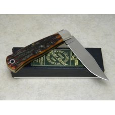 Queen Cutlery Co. Titusville PA. #3L ACSB Amber Carved Stag Bone Mountain Man Lockback Knife in Box