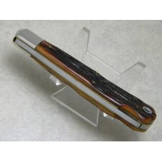 Queen Cutlery Co. Titusville PA. #3L ACSB Amber Carved Stag Bone Mountain Man Lockback Knife in Box