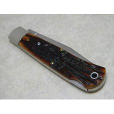 Queen Cutlery Co. Titusville PA. #3L ACSB Amber Carved Stag Bone Mountain Man Lockback Knife in Box
