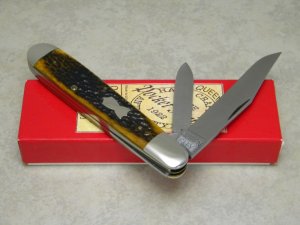 Queen City 2012 Aged Honey Amber Stag Bone #29 Large 2 Blade Jack Knife in Box