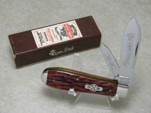 Schatt & Morgan File & Wire Tested Series 2 Worm Groove Red Bone 042206 Teardrop Jack Knife in Box