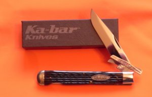 Ka-Bar Cheetah Pocket Knife w/ Beautiful Red Bone Handles -Dog Head on Swing Guard -NM/M & NOS