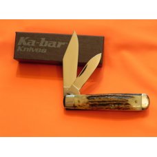 Vintage Ka-Bar Dog Head 2 Blade Jack Knife w/ Fat Boy Gnarly Stag Handles - NOS & M/NM Vintage Ka-Bar Dog Head 2 Blade Jack Knife w/ Fat Boy Gnarly Stag Handles - NOS & M/NM