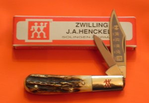 J A Henckels Hand Forged Barlow (HK19-S) with Great Stag Handles & Shields of Past Frost Blade Etch