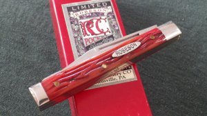 Robeson Suredge 2 blade Doctor's Knife (Pill Crusher) with Red Jigged Bone handles 1 of 200