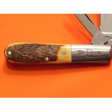Russell (Green River Works) Barlow Pocket Knife w/ Nice Stag Handles & Blade Etch -Solingen Germany 