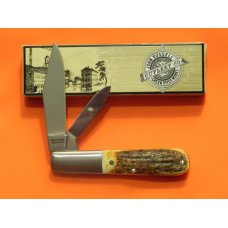 Russell (Green River Works) Barlow Pocket Knife w/ Nice Stag Handles & Blade Etch -Solingen Germany 