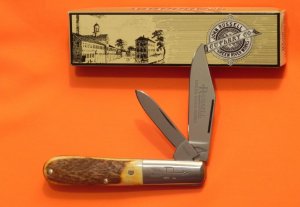 Russell (Green River Works) Barlow Pocket Knife w/ Nice Stag Handles & Blade Etch -Solingen Germany 