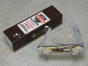 Schatt & Morgan Titusville PA Genuine Stag 032146 Half Whittler Knife in Box
