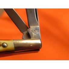 Schatt & Morgan (Queen) Gents Barlow Pocket Knife w/ Great wide Stag Handles & Blade Etch -NOS Schatt & Morgan (Queen) Gents Barlow Pocket Knife w/ Great wide Stag Handles & Blade Etch -NOS
