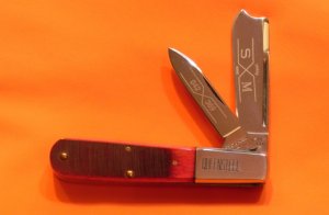 Rare -Schatt & Morgan (Queen) Razor Barlow Pocket Knife w Red Saw Cut Bone Handles & Blade Etch -NOS