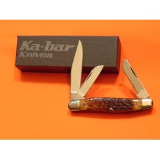 Vintage Ka-Bar Dog Head 3 Blade Stockman Knife w/ Great Chestnut Bone Handles - NOS & M/NM Vintage Ka-Bar Dog Head 3 Blade Stockman Knife w/ Great Chestnut Bone Handles - NOS & M/NM