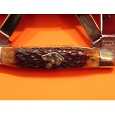 Vintage Ka-Bar Dog Head 3 Blade Stockman Knife w/ Great Chestnut Bone Handles - NOS & M/NM Vintage Ka-Bar Dog Head 3 Blade Stockman Knife w/ Great Chestnut Bone Handles - NOS & M/NM