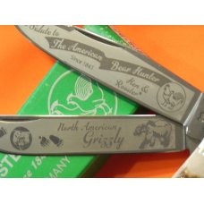 Hen & Rooster (Grizzly Bear Hunter) Trapper w/ Fantastic Deer Stag Handles - NOS - NM/M -1 of 100 Hen & Rooster (Grizzly Bear Hunter) Trapper w/ Fantastic Deer Stag Handles - NOS - NM/M -1 of 100
