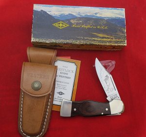 Western USA S-534 "B"  Westlock Lockback Knife Sheath & Box 1978  Rocky Mountain  Big Horn Sheep