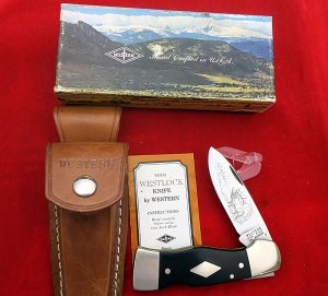 Western USA S-531 "C"  Westlock Lockback Knife Sheath & Box 1979  Diamond Shield BULL ELK