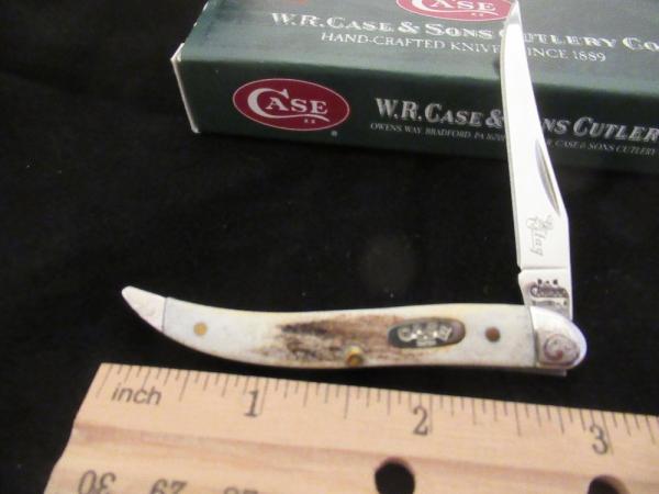 Case XX 2004 SFO Scrolled Bolsters Stag Tiny Texas Toothpick Pattern # 051096 SS Case XX 2004 SFO Scrolled Bolsters Stag Tiny Texas Toothpick Pattern # 051096 SS