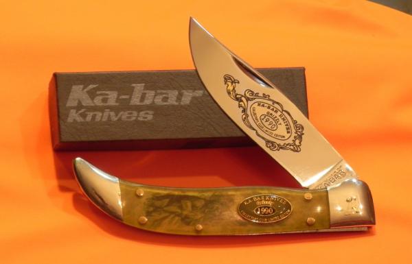 Vintage 1990 Ka-Bar Collectors Club Grizzly Model Knife w/ Bear and Hunter Scene Art Handles - M/NM Vintage 1990 Ka-Bar Collectors Club Grizzly Model Knife w/ Bear and Hunter Scene Art Handles - M/NM