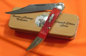 Bear & Son Special Build (#21) 1 Blade Large Toothpick Kniife w/ Cherry Red Bone Handles & NOS & NM
