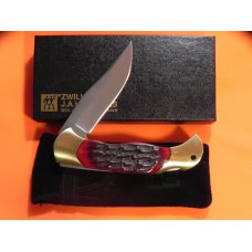Vintage J A Henckels Large Folding Hunter Knife w/ Red Jigged Bone Handles - NOS in box w/ COA Vintage J A Henckels Large Folding Hunter Knife w/ Red Jigged Bone Handles - NOS in box w/ COA