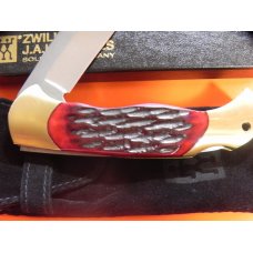 Vintage J A Henckels Large Folding Hunter Knife w/ Red Jigged Bone Handles - NOS in box w/ COA Vintage J A Henckels Large Folding Hunter Knife w/ Red Jigged Bone Handles - NOS in box w/ COA