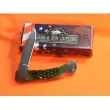 Bear & Son Special Build (#156) 1 Blade LockBack Knife w Green Jigged Bone Handles & Blade Etch -NOS Bear & Son Special Build (#156) 1 Blade LockBack Knife w Green Jigged Bone Handles & Blade Etch -NOS