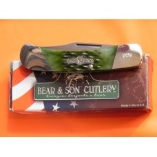 Bear & Son Special Build (#156) 1 Blade LockBack Knife w Green Jigged Bone Handles & Blade Etch -NOS Bear & Son Special Build (#156) 1 Blade LockBack Knife w Green Jigged Bone Handles & Blade Etch -NOS