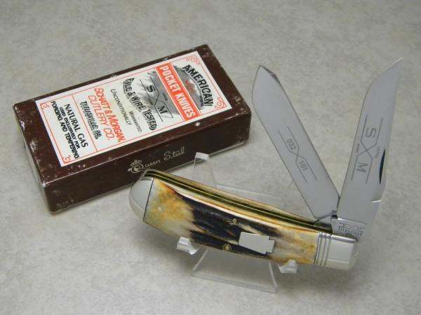 Schatt & Morgan Titusville PA Genuine Stag 032101 Jumbo Trapper Knife in Box c.1995 Schatt & Morgan Titusville PA Genuine Stag 032101 Jumbo Trapper Knife in Box c.1995