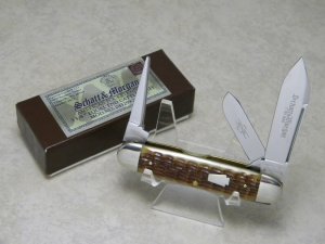 Schatt & Morgan Keystone Series XVI Bradford Green Bone 043299 Cattle Stockman Knife in Box c.2006