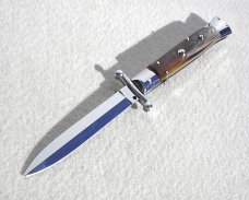 NEW OLD STOCK STILETTO ITALIAN 9" SWITCHBLADE GENUINE HORN SWING GUARD KNIFE