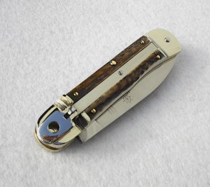 HUBERTUS SOLINGEN GERMANY 11CM GENUINE STAG AUTO LEVER LOCK KNIFE