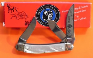 1993 HAND MADE Bulldog Sowbelly Stockman "Cuttin Horse" Knife w Flawless Mother of Pearl Handles NOS