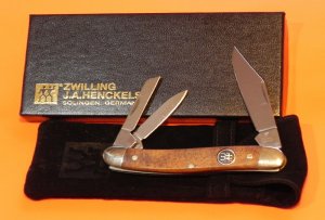 Vintage J A Henckels 3 Blade Whittler (HK7) Pocket Knife w/ GunStock Walnut Handles -COA & Box -NOS