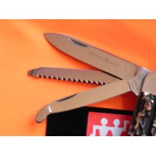 Vintage J A Henckels "Friodur" 3 Blade Push Lever Lock Large Hunter Gnarly Stag Handles -MDL# 2107 Vintage J A Henckels "Friodur" 3 Blade Push Lever Lock Large Hunter Gnarly Stag Handles -MDL# 2107