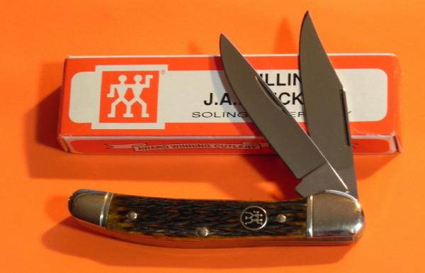 J A Henckels Copperhead Pocket Knife w Greenish Brown Handles +Black Shield & Orig Box -NOS