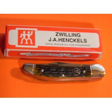 J A Henckels Copperhead Pocket Knife w Greenish Brown Handles +Black Shield & Orig Box -NOS