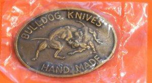 Bulldog Brand Belt Buckle -It Reads -Bulldog Knives -HAND MADE  -NOS in Plastic -Mint Condition