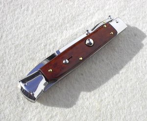 NEW OLD STOCK STILETTO ITALIAN 9" SNAKEWOOD SWING GUARD KNIFE 