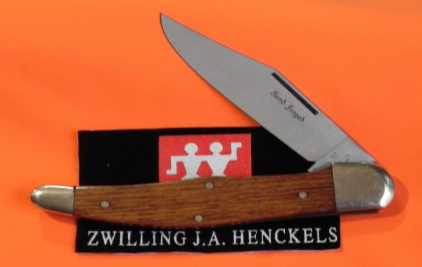 Vintage J A Henckels Lg 5 & 1/4" Folding Hunter Knife w Walnut Handles +Hand Forged Blade Etch -NOS Vintage J A Henckels Lg 5 & 1/4" Folding Hunter Knife w Walnut Handles +Hand Forged Blade Etch -NOS