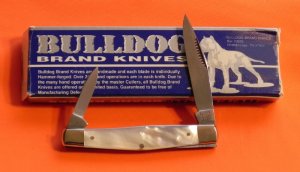 1996 Bulldog Brand (Hand Made) 2 Blade Pen Pocket Knife w Genuine Mother of Pearl Handles -NOS