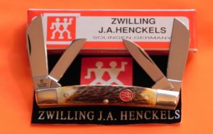 Vintage, NOS, J A Henckels 4 Blade Congress Knife w/ Nice Stag Handles w/ Red Shield +Orig Box